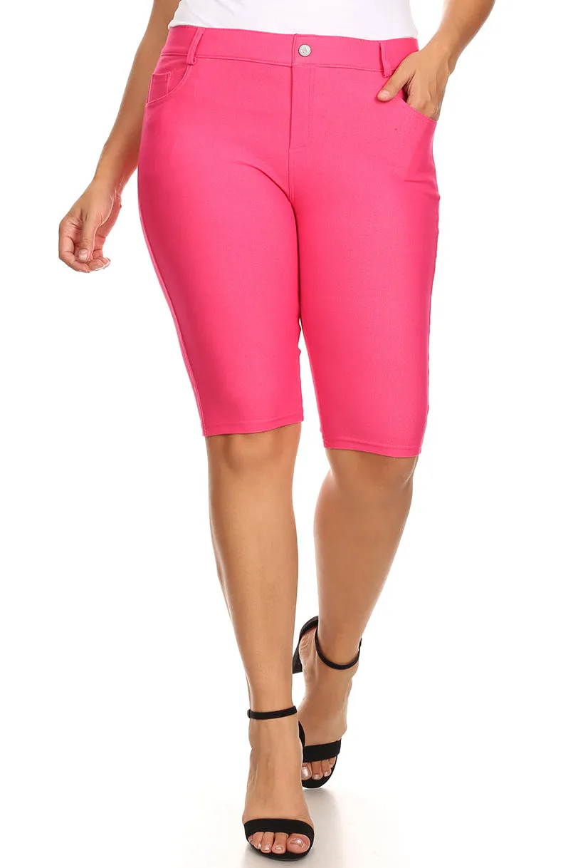 Plus Size High Rise Denim Jegging Bermuda Shorts