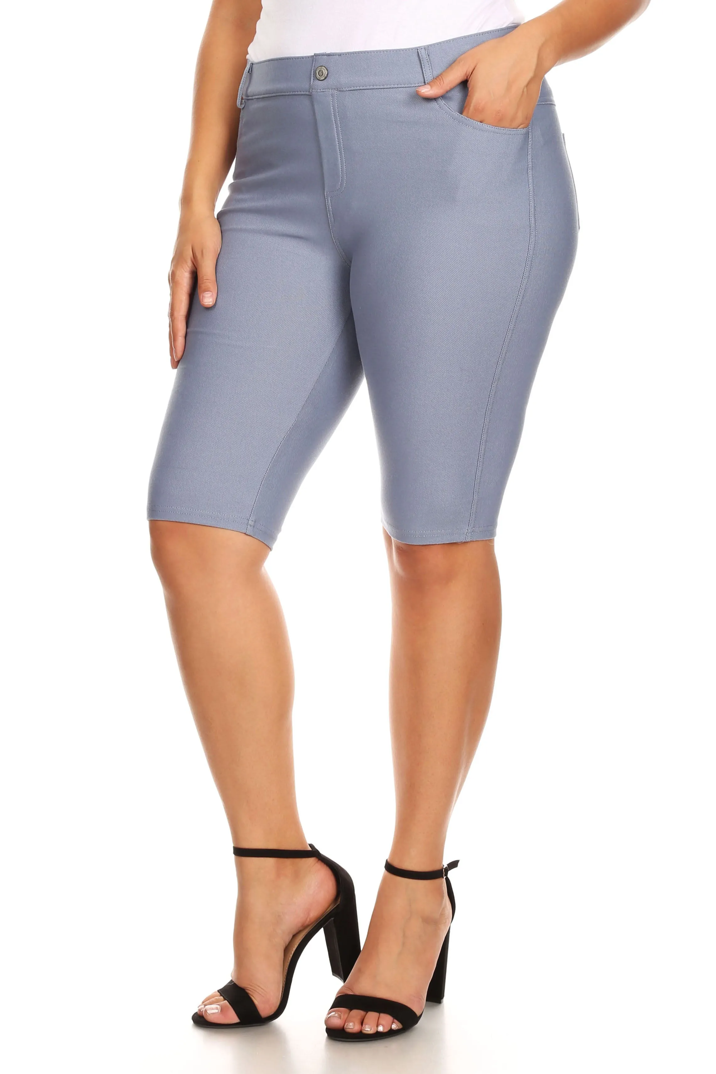 Plus Size High Rise Denim Jegging Bermuda Shorts