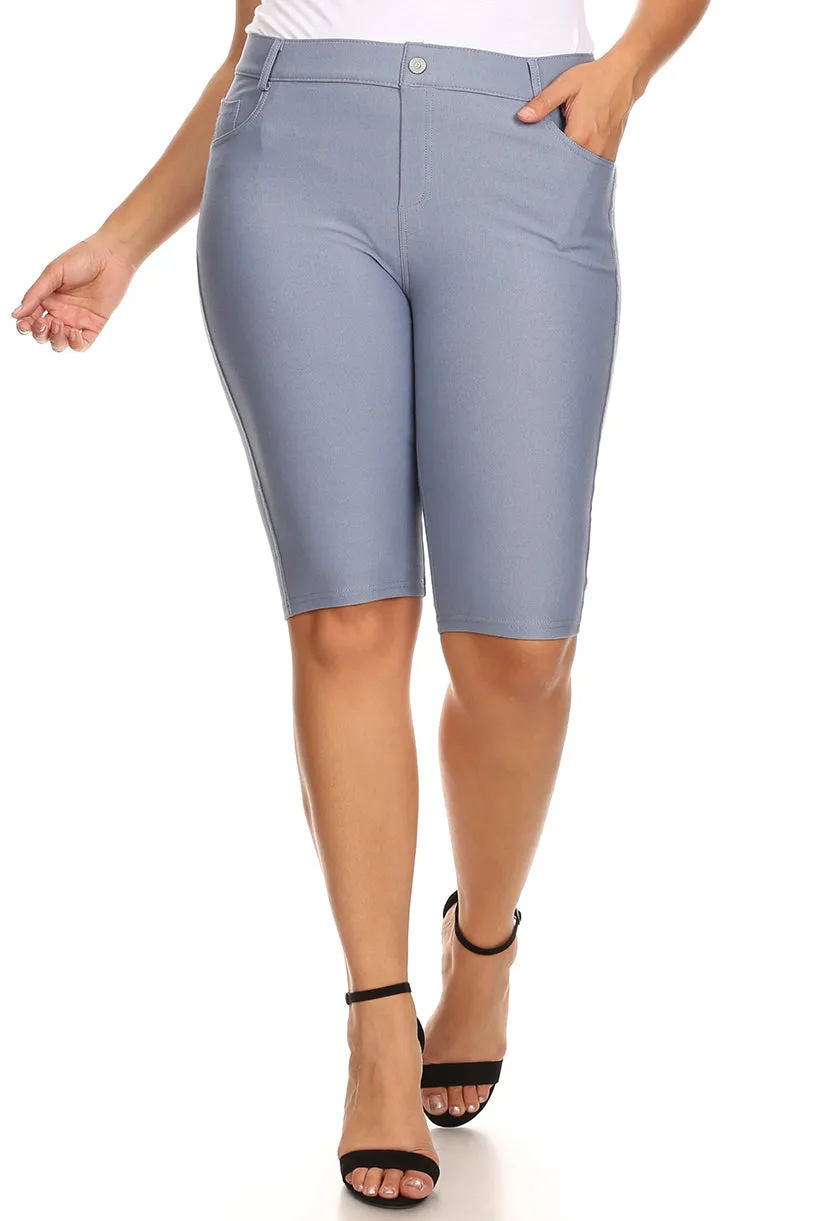 Plus Size High Rise Denim Jegging Bermuda Shorts