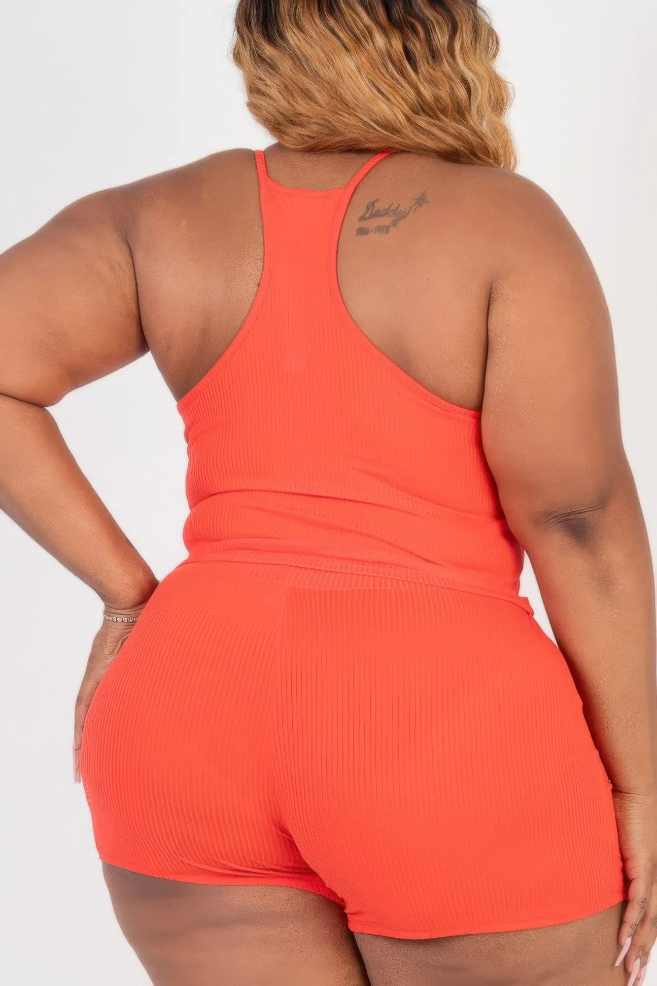 Plus Size Ribbed Crop Cami Top & Shorts Set