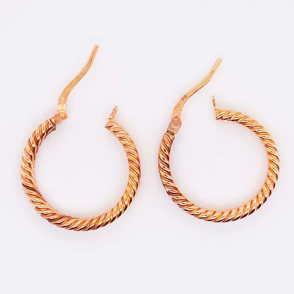 Rope Earrings, 14 Karat Rose Gold Designer Hoop Earrings