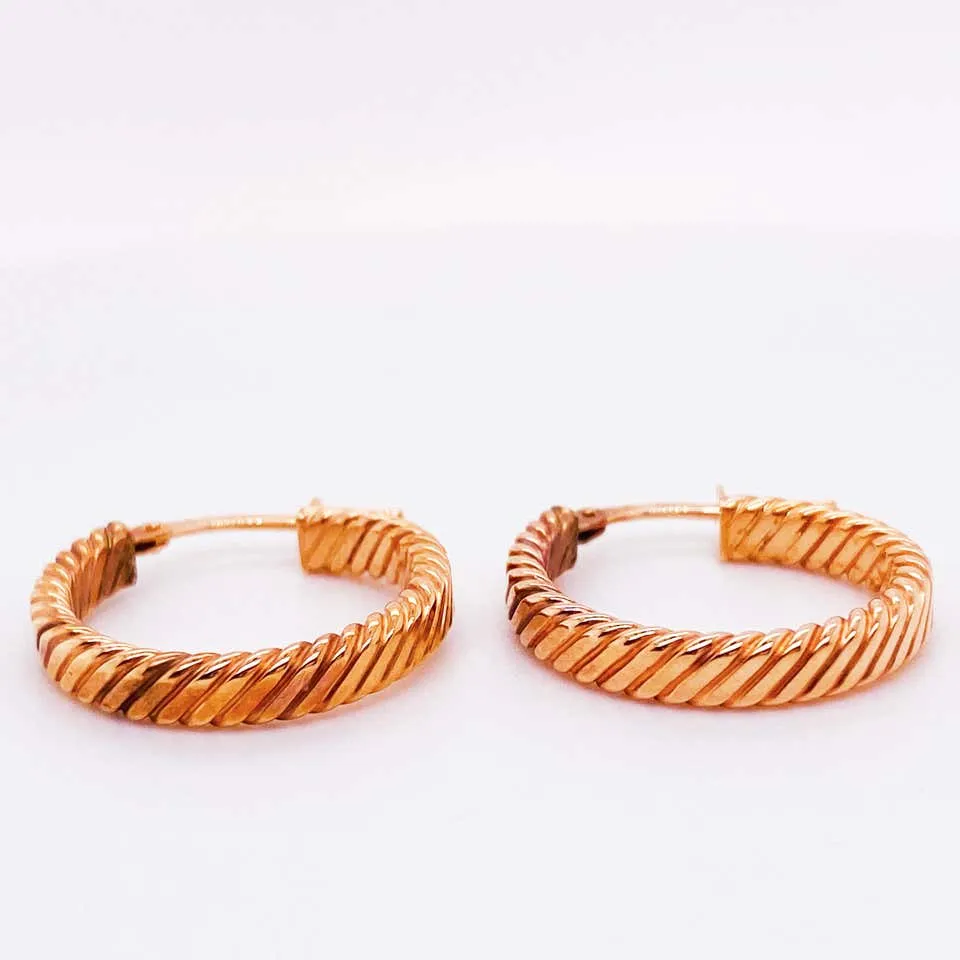 Rope Earrings, 14 Karat Rose Gold Designer Hoop Earrings