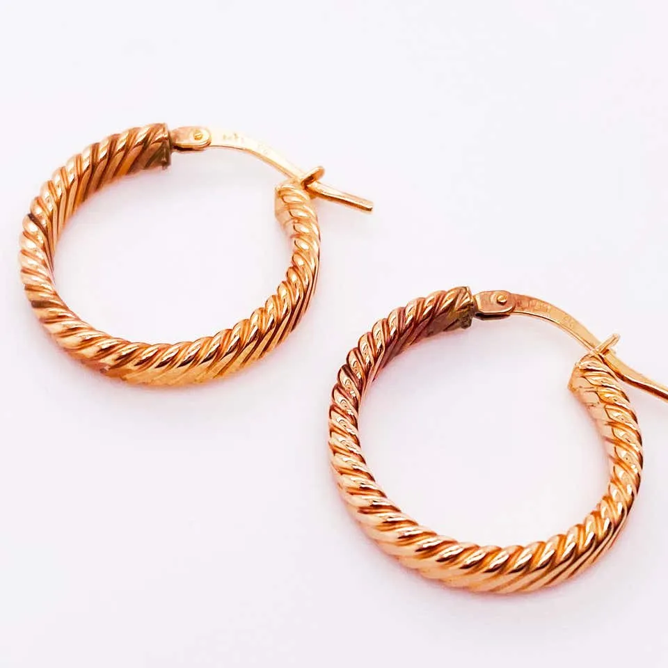 Rope Earrings, 14 Karat Rose Gold Designer Hoop Earrings