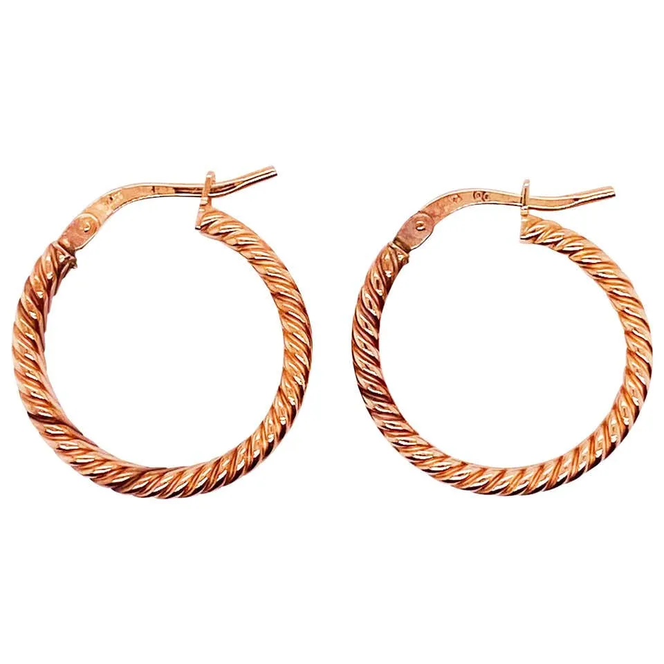 Rope Earrings, 14 Karat Rose Gold Designer Hoop Earrings