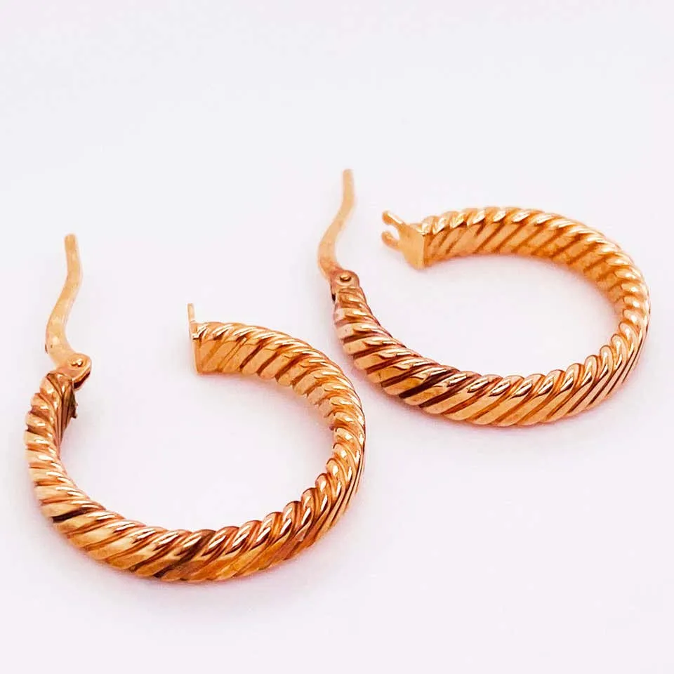 Rope Earrings, 14 Karat Rose Gold Designer Hoop Earrings