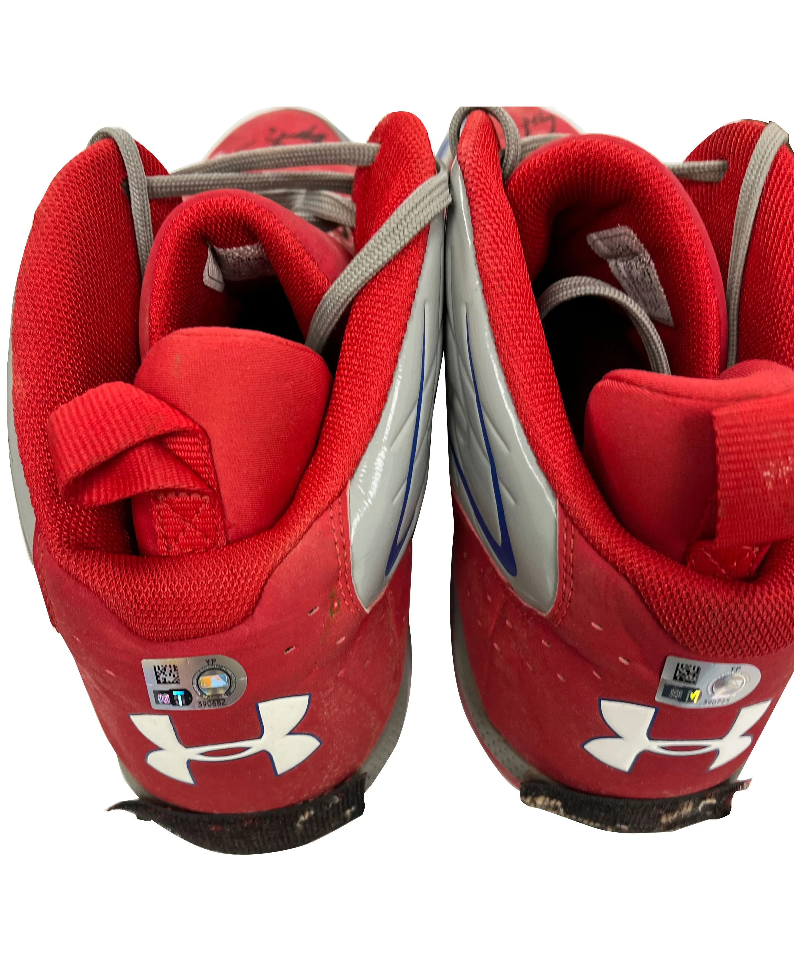 Ryan Howard Autographed Used Under Armor Red/Wht/Blue Cleats - Player's Closet Project