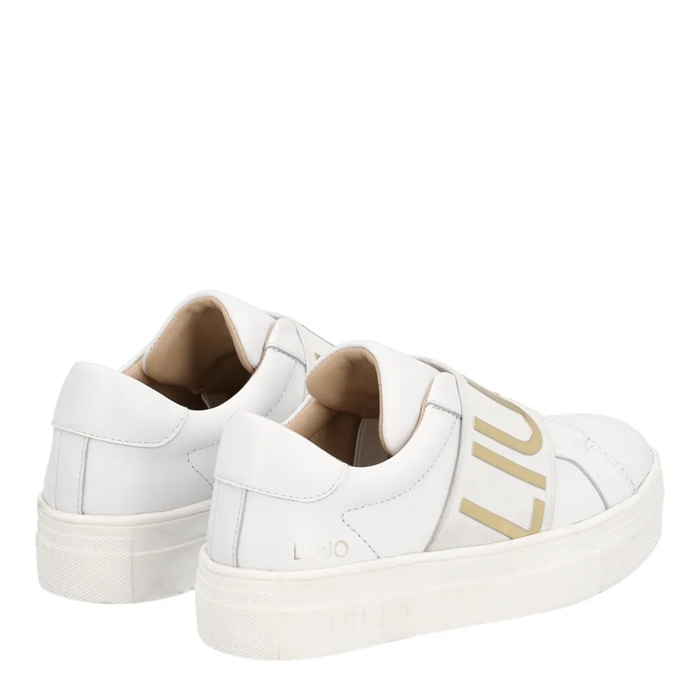 Scarpe Junior LIU JO linea Alicia 7 Sneakers Slip On in Pelle Bianca con Maxi Logo