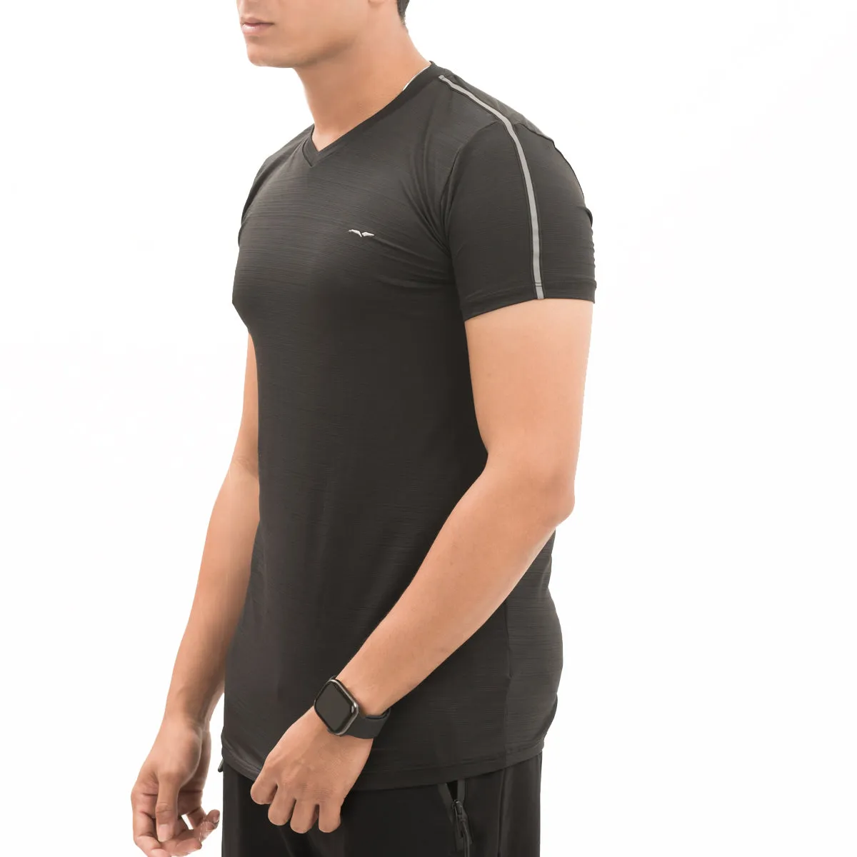 Shoulder Striped V-Neck-Black