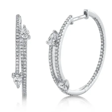 Shy Creation Round & Pear Diamond Bypass Hoop Earrings