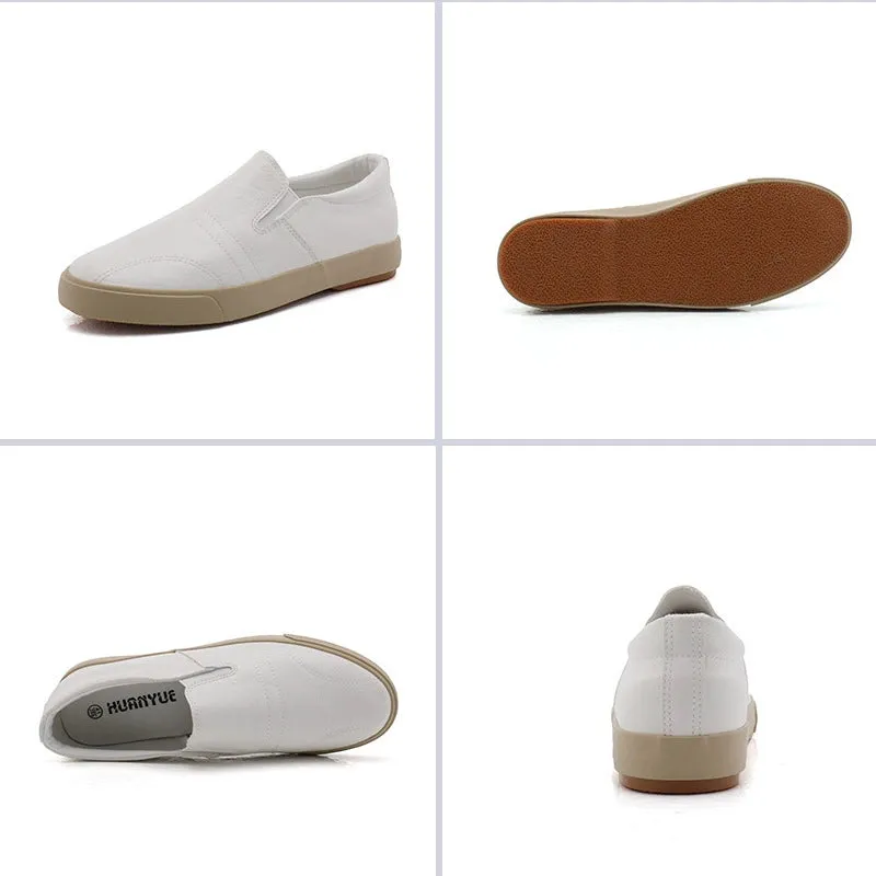 Spring Men's Flat Shoes Leather Loafers Low Top Board Shoes Men's Casual White Shoes