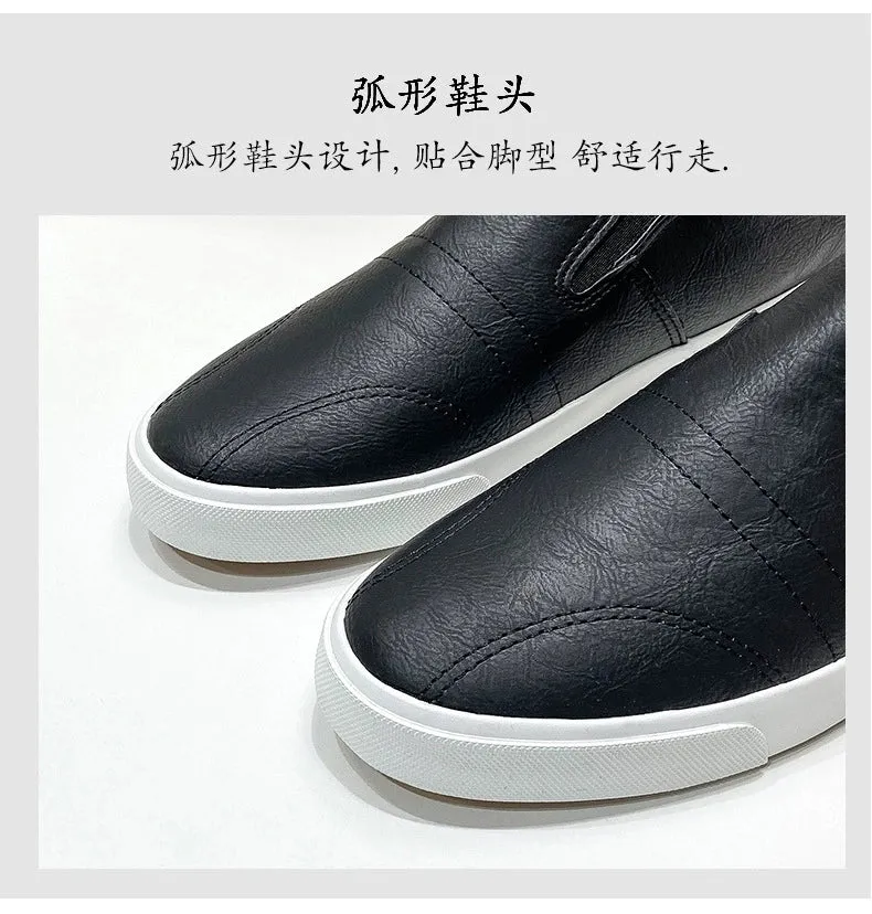 Spring Men's Flat Shoes Leather Loafers Low Top Board Shoes Men's Casual White Shoes