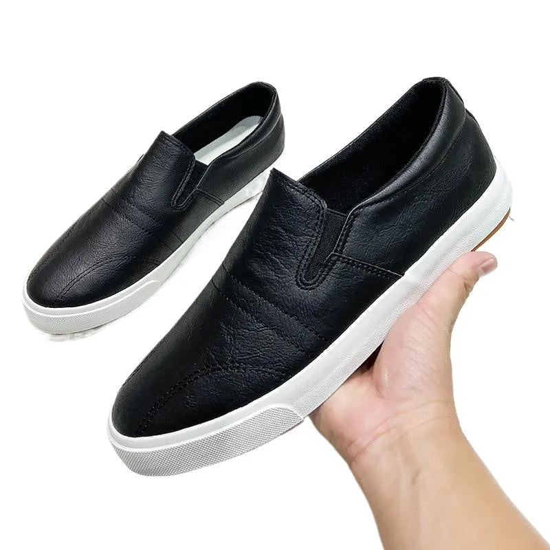 Spring Men's Flat Shoes Leather Loafers Low Top Board Shoes Men's Casual White Shoes