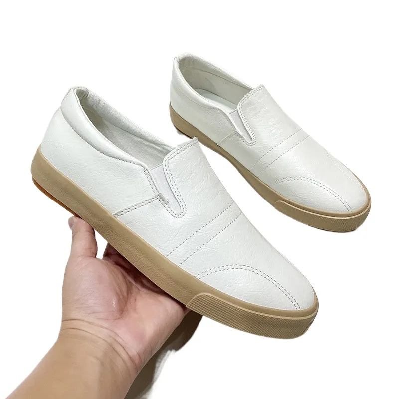 Spring Men's Flat Shoes Leather Loafers Low Top Board Shoes Men's Casual White Shoes