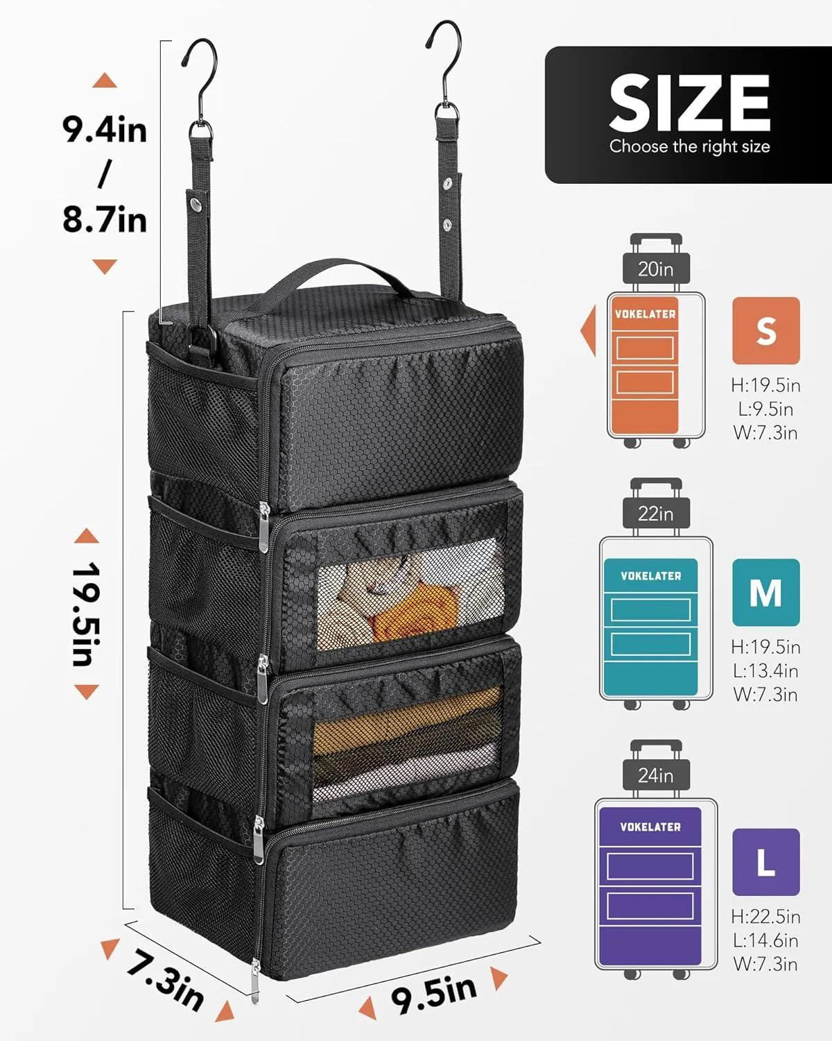 Suitcase Organizer, Travel Luggage Organizer Hanging Shelves Packing Cube