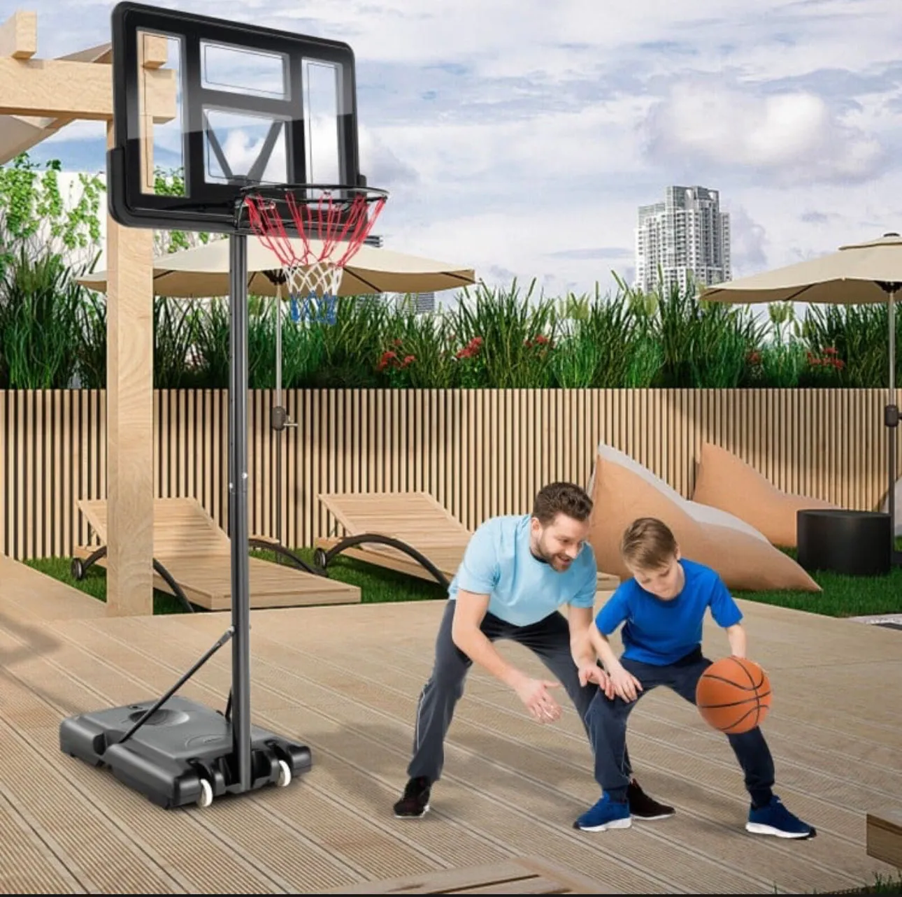 Super Cool Adjustable 12 Levels Basketball Net Hoop Set With 44” Backboard | 4-10 Feet | Wheels | 18” Rim | 2 Nets | Heavy-duty | Indoor | Outdoor