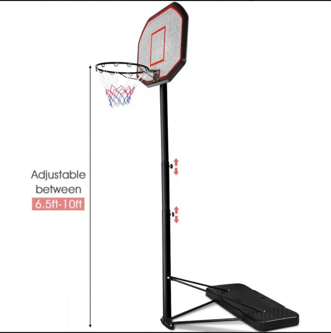 Super Cool Basketball Net Hoop Heavy Duty 43 Inches Indoor | Outdoor | Adjustable Height | Can Be Filled With Sand / Water | 6.6’ - 10’