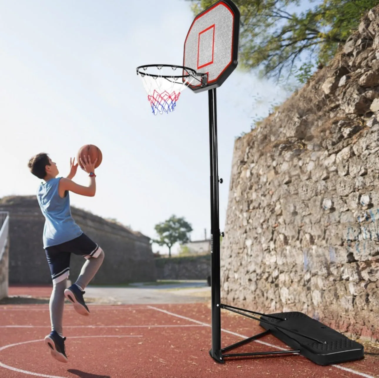 Super Cool Basketball Net Hoop Heavy Duty 43 Inches Indoor | Outdoor | Adjustable Height | Can Be Filled With Sand / Water | 6.6’ - 10’