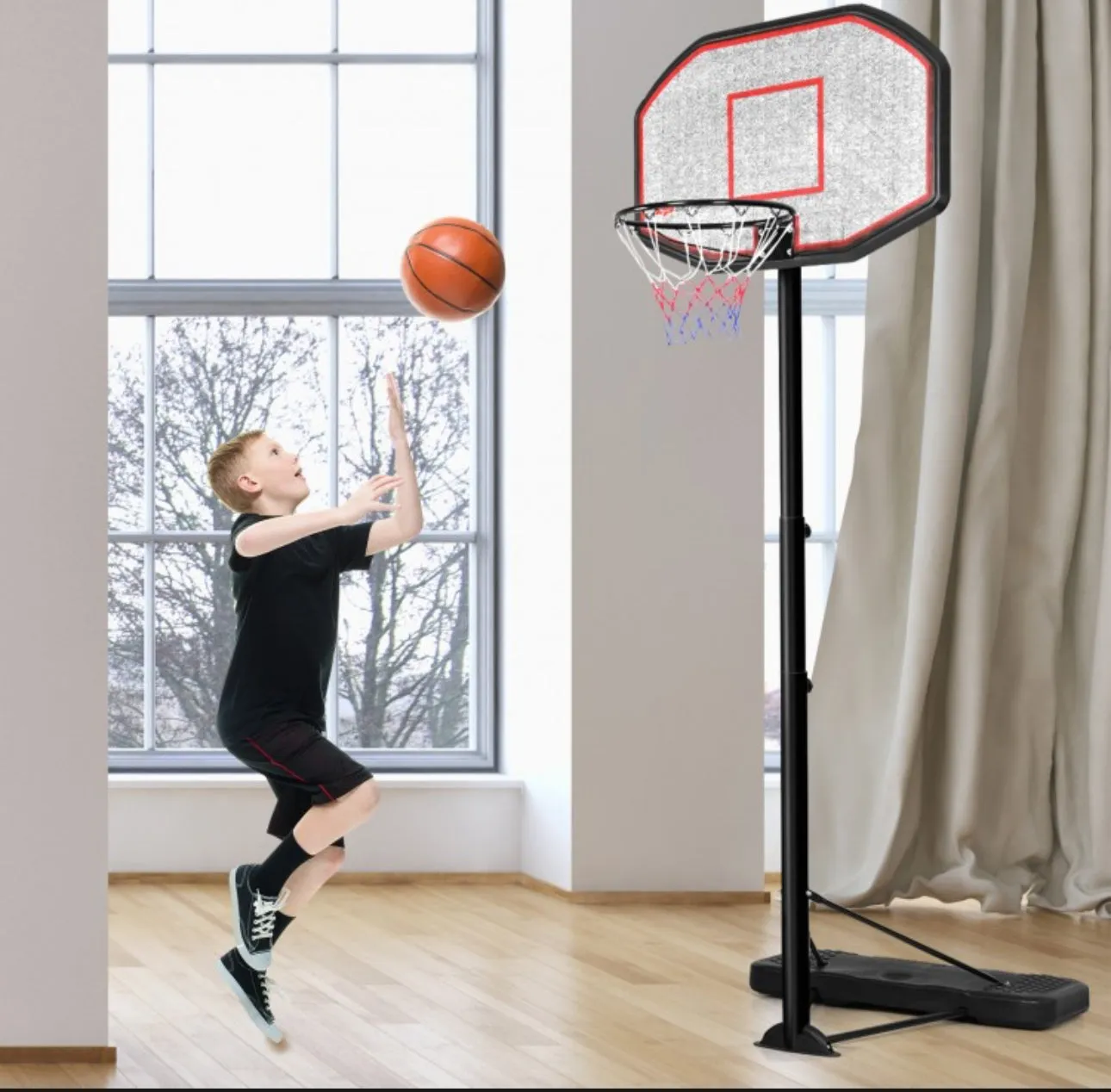 Super Cool Basketball Net Hoop Heavy Duty 43 Inches Indoor | Outdoor | Adjustable Height | Can Be Filled With Sand / Water | 6.6’ - 10’