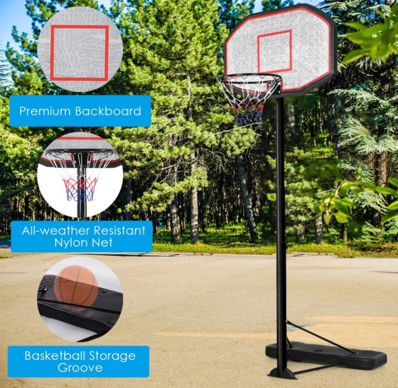 Super Cool Basketball Net Hoop Heavy Duty 43 Inches Indoor | Outdoor | Adjustable Height | Can Be Filled With Sand / Water | 6.6’ - 10’