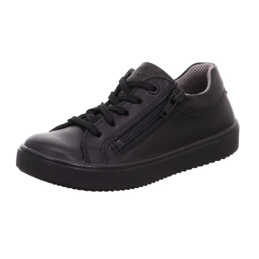 Superfit Heaven 1-006489-0000 Girls Black Leather Waterproof School Zip & Lace School Shoes