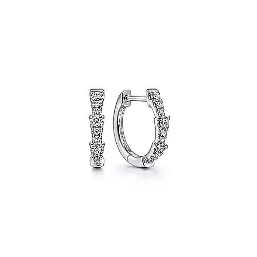 Tapered Pave Diamond Huggie Earrings in White Gold, 0.20 cttw