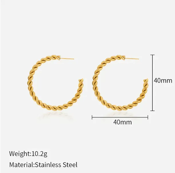 Thin Twist Stainless Steel Gold Hoop Earrings