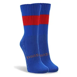 Thinskins Short Footy Socks  Royal with Red Hoops