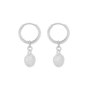 Tiny Shell Mini Hoop Earrings - Silver