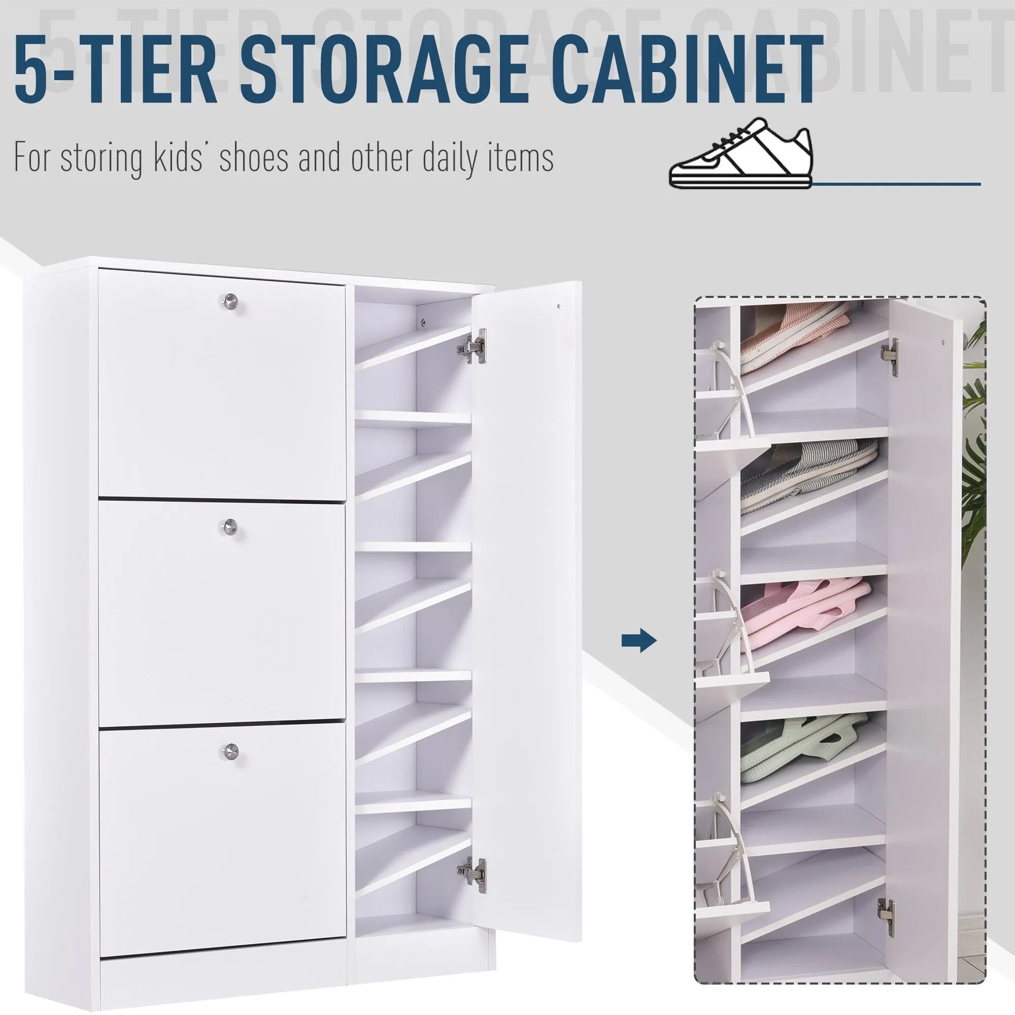 Trendy Shoe Storage Cabinet with 3 Tier Flap Door Drawers, 5-Tier Storage Cabinet, for Bedroom, Dorm, Office, Entryway and Drawer