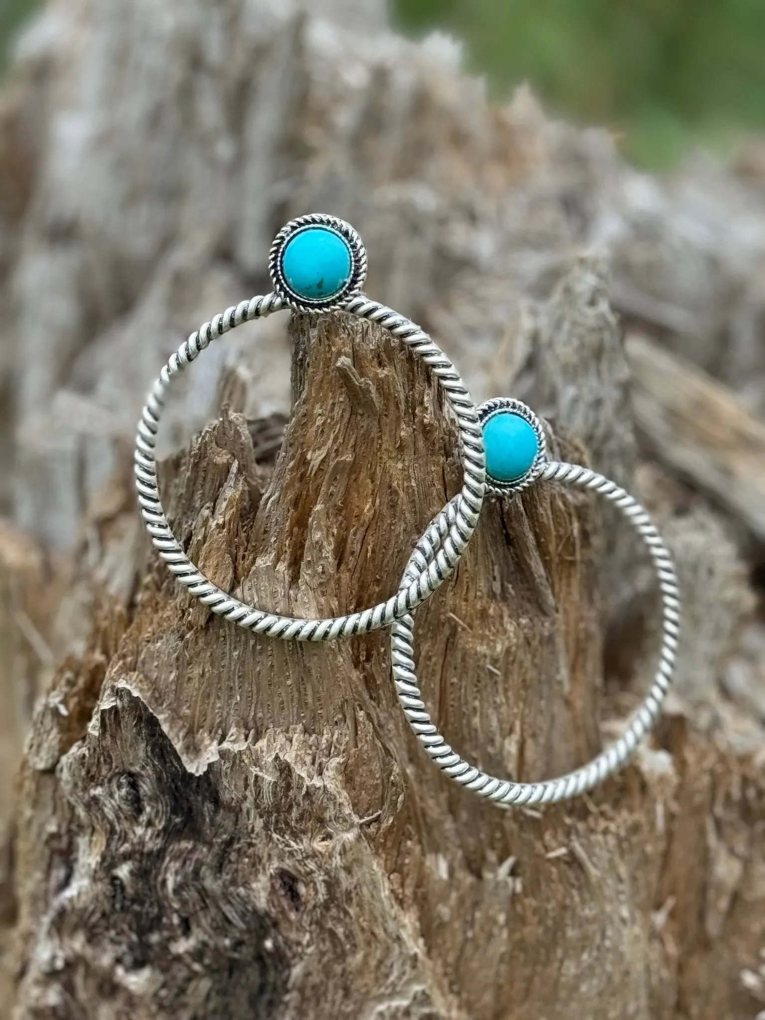 Turquoise Stud Rope Hoop Earrings