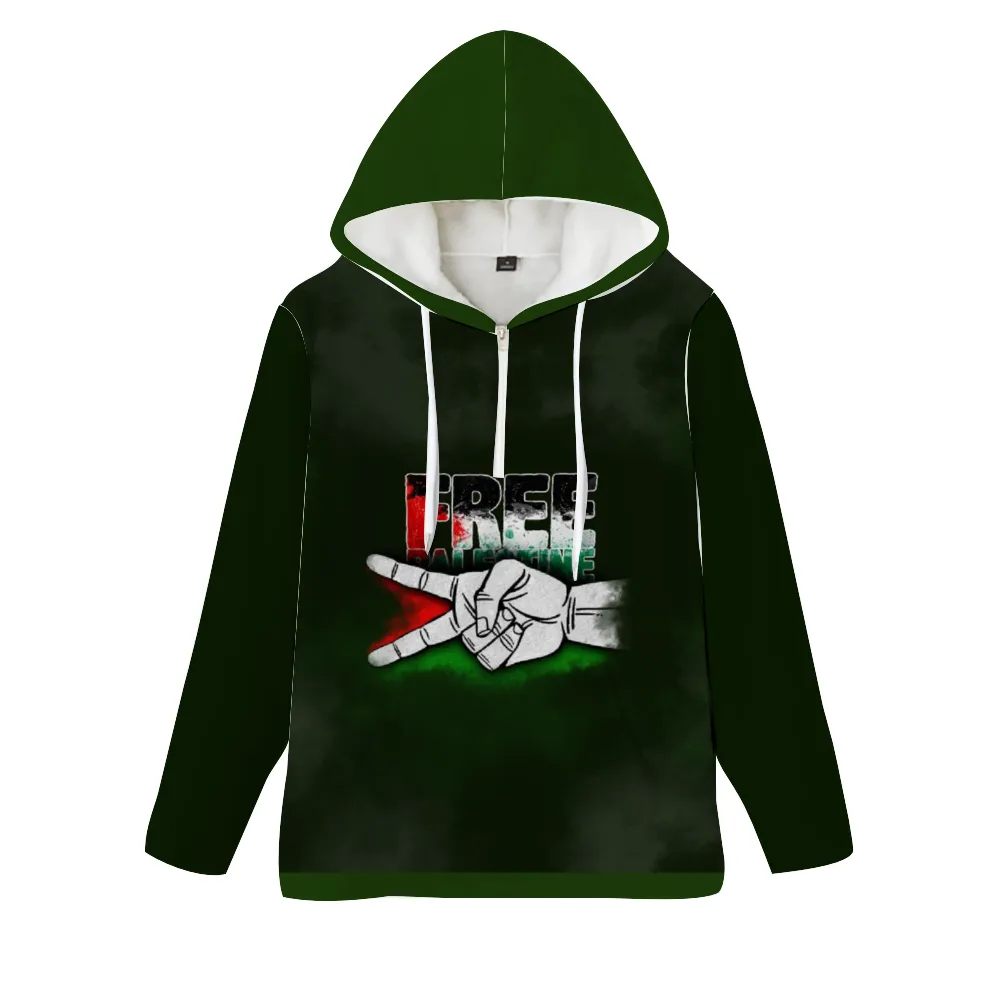 Unisex Dark Green Hoodies Novelty with Zipper