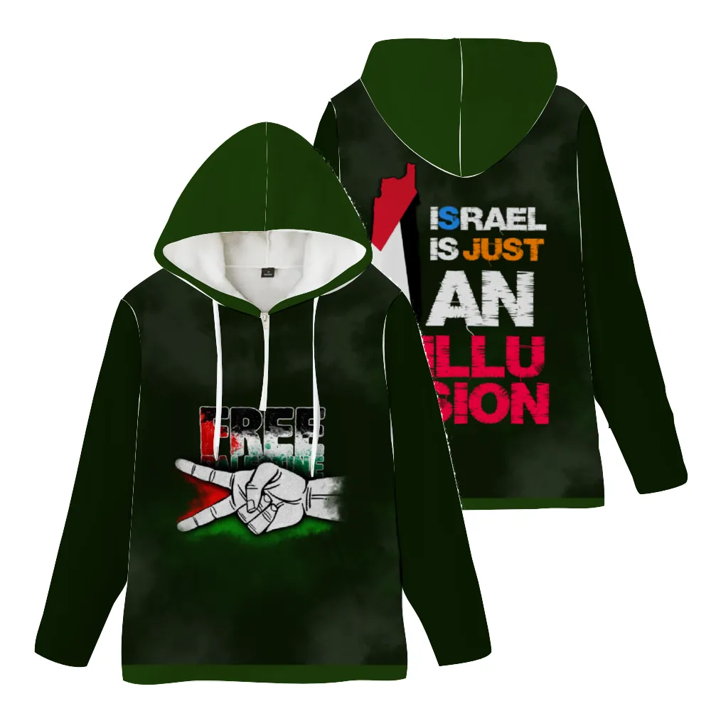 Unisex Dark Green Hoodies Novelty with Zipper