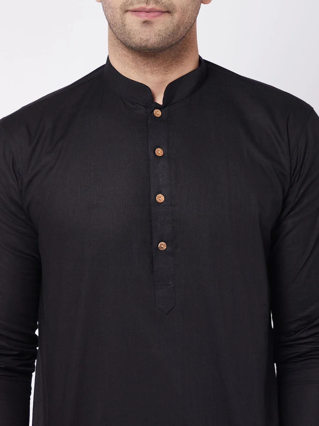 VASTRAMAY Black Cotton Kurta & White Pyjama