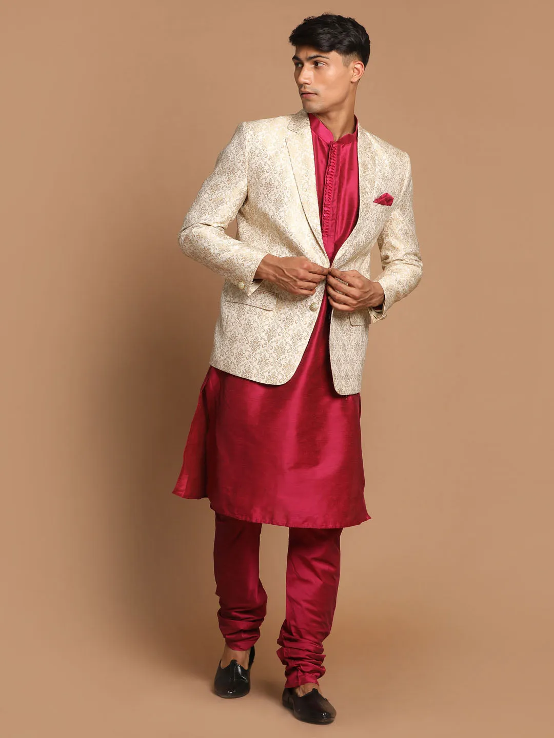 VASTRAMAY Fuchsia & Gold Kurta Set