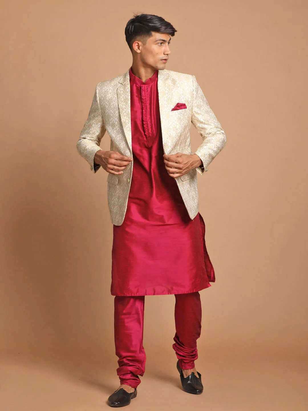 VASTRAMAY Fuchsia & Gold Kurta Set