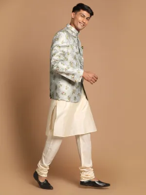 VASTRAMAY Green Woven Jodhpuri Kurta Set