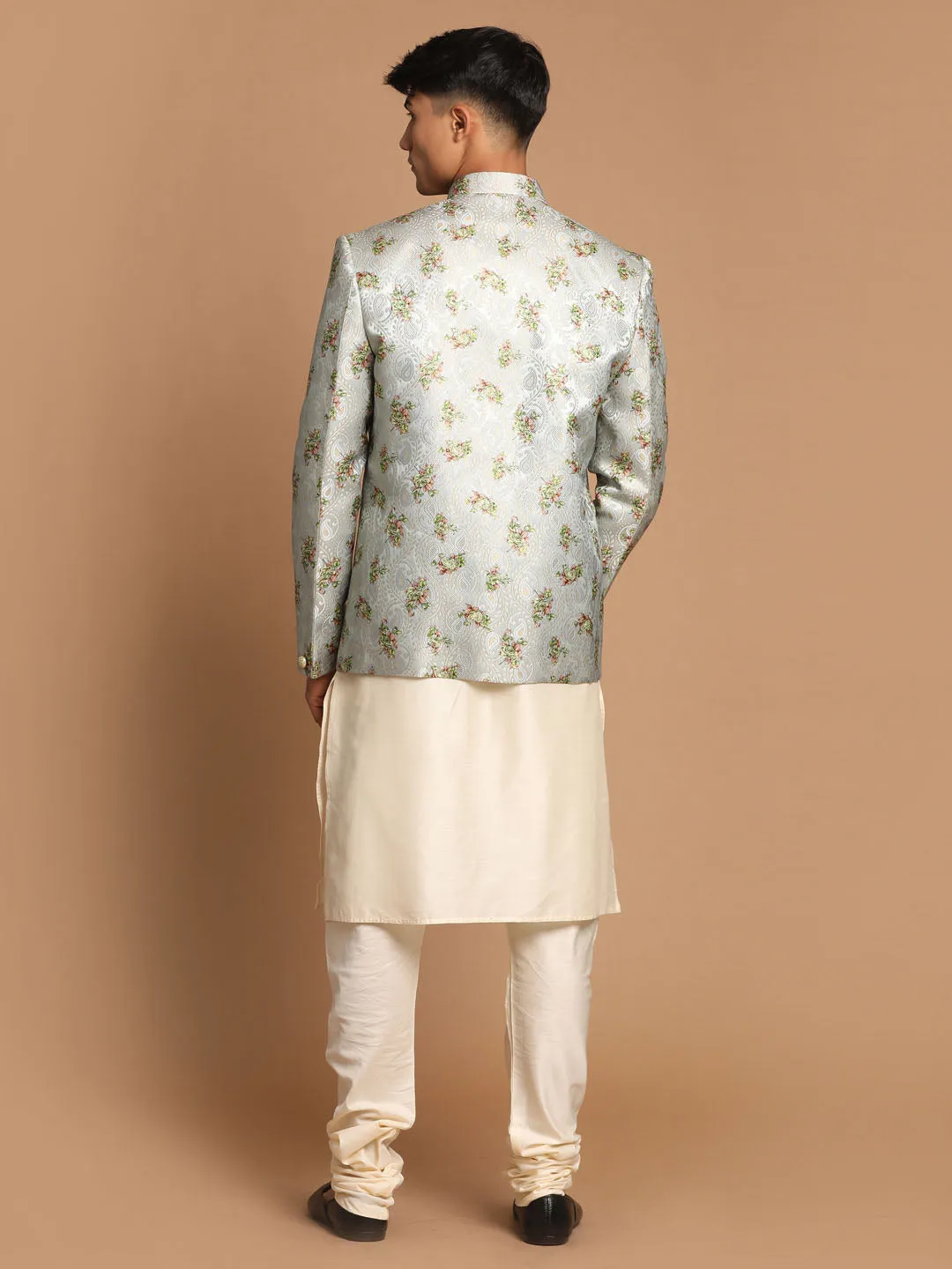 VASTRAMAY Green Woven Jodhpuri Kurta Set