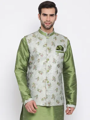 VASTRAMAY Grey & Green Nehru Jacket