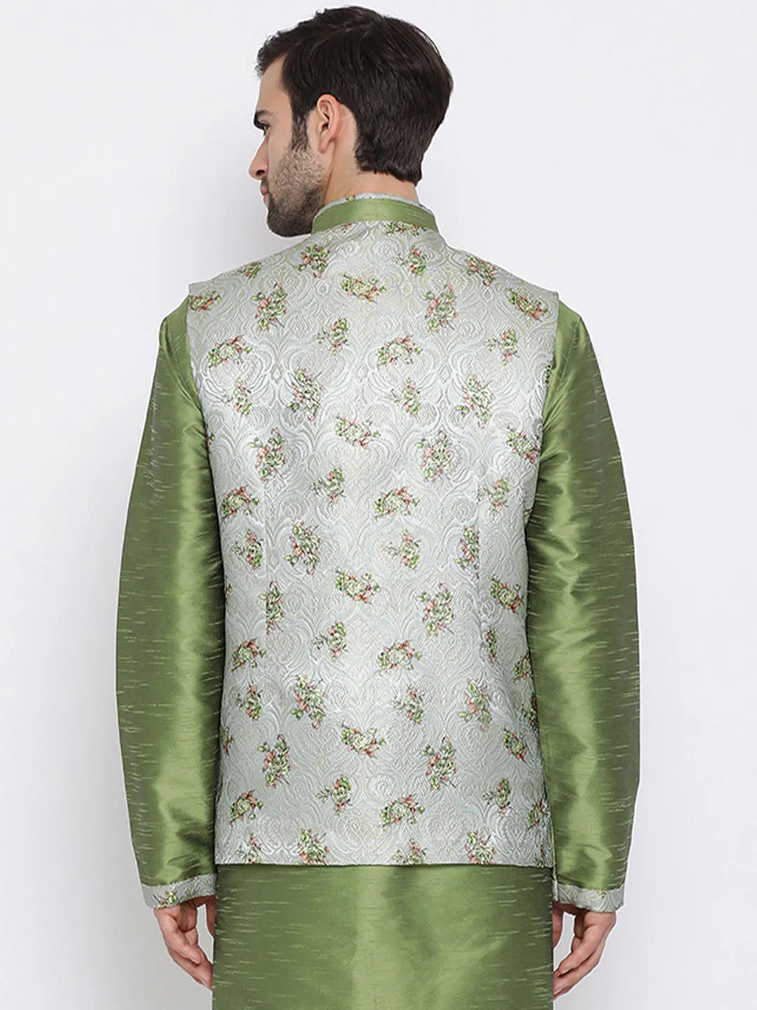 VASTRAMAY Grey & Green Nehru Jacket