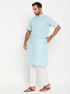 VASTRAMAY Men's Aqua Blue Kurta Set