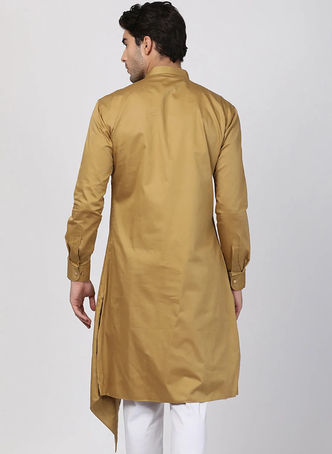 VASTRAMAY Men's Beige Cotton Silk Blend Kurta