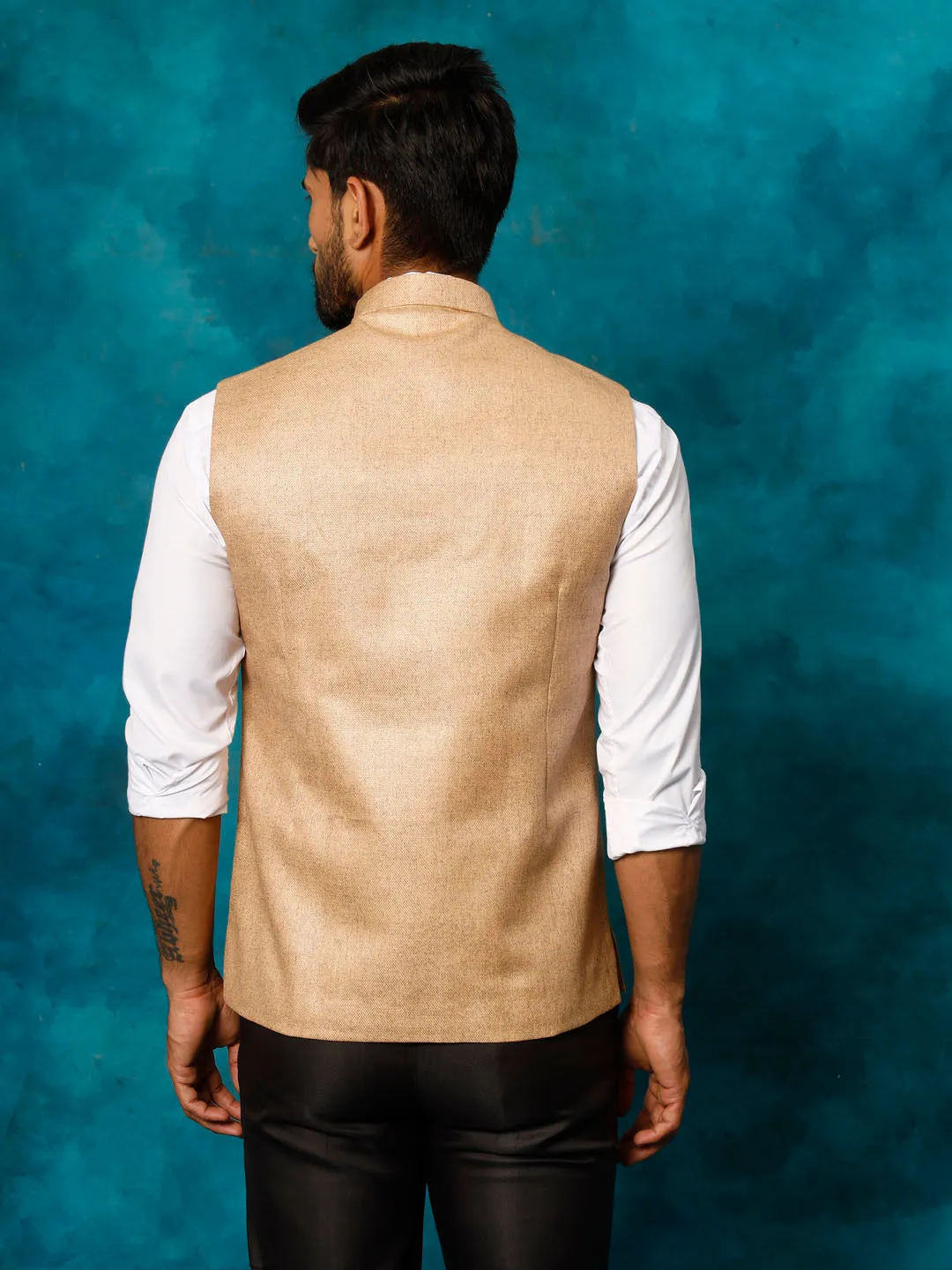 VASTRAMAY Men's Beige Nehru Jacket