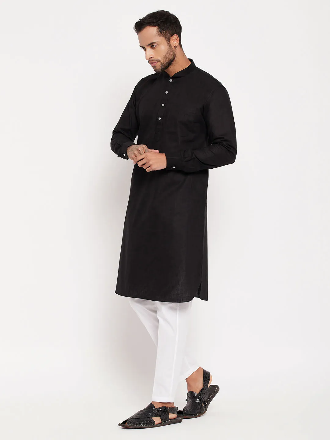 VASTRAMAY Men's Black & White Pathani Suit