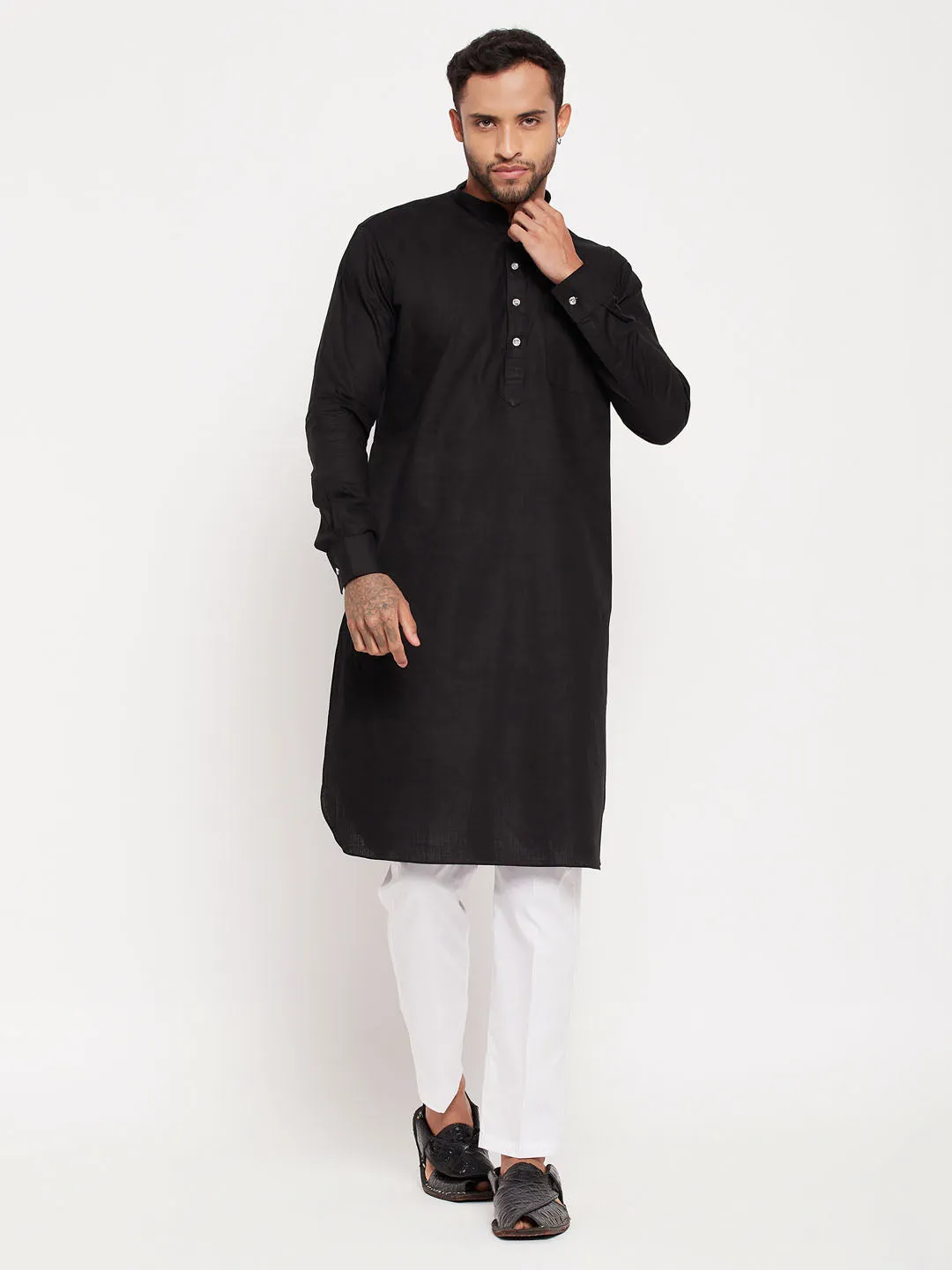 VASTRAMAY Men's Black & White Pathani Suit