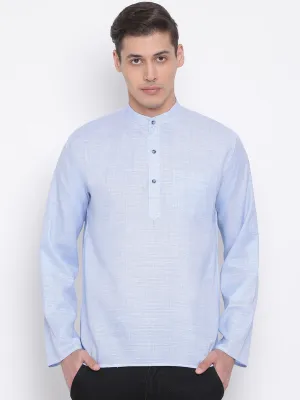 VASTRAMAY Men's Blue Cotton Blend Short Kurta