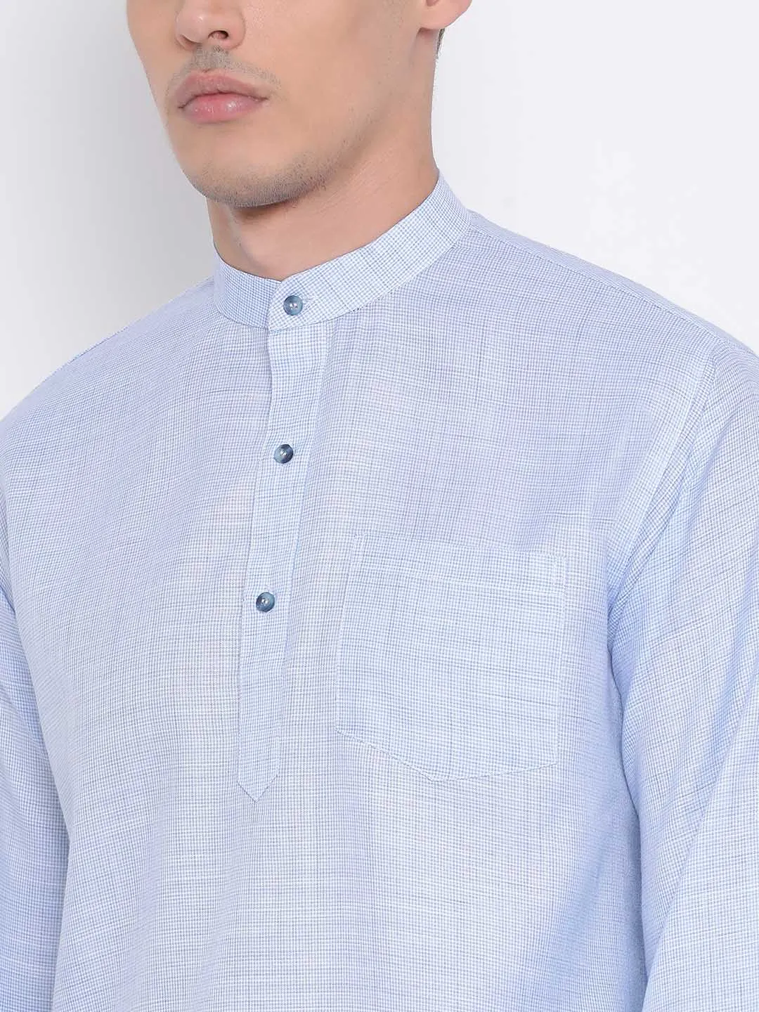 VASTRAMAY Men's Blue Cotton Blend Short Kurta