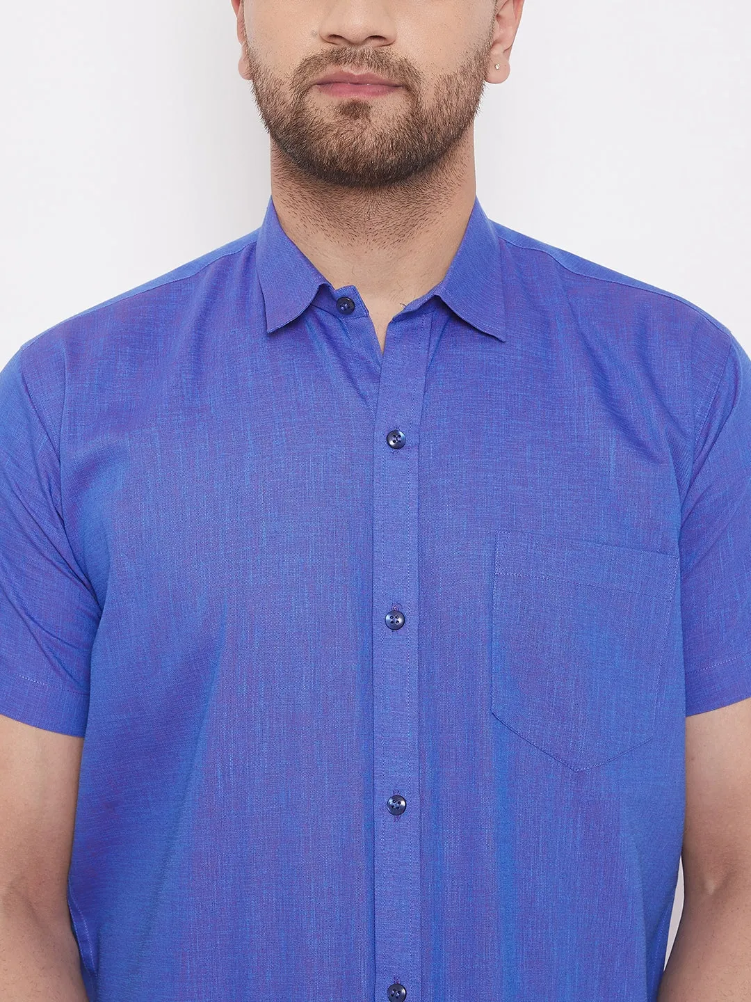 VASTRAMAY Men's Blue Ethnic Shirt