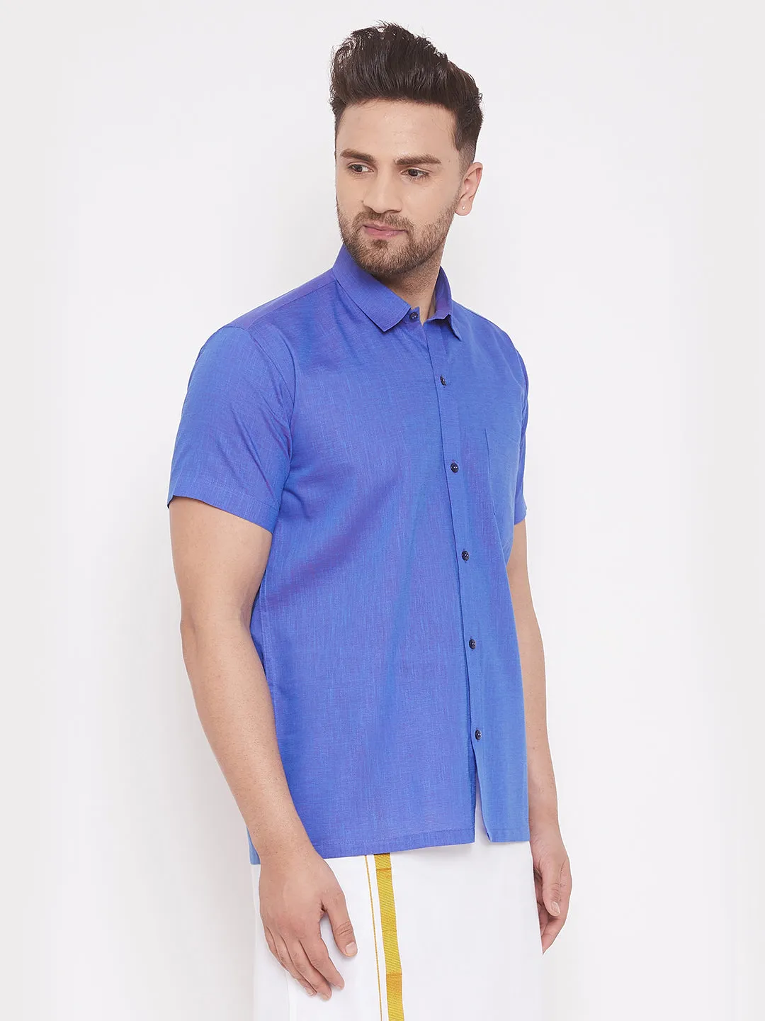 VASTRAMAY Men's Blue Ethnic Shirt