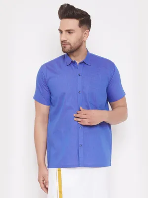 VASTRAMAY Men's Blue Ethnic Shirt