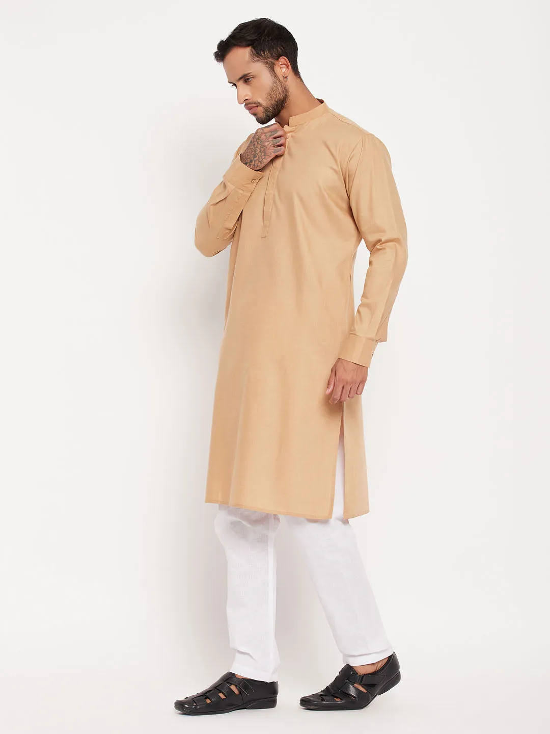 VASTRAMAY Men's Chiku Cotton Kurta Set